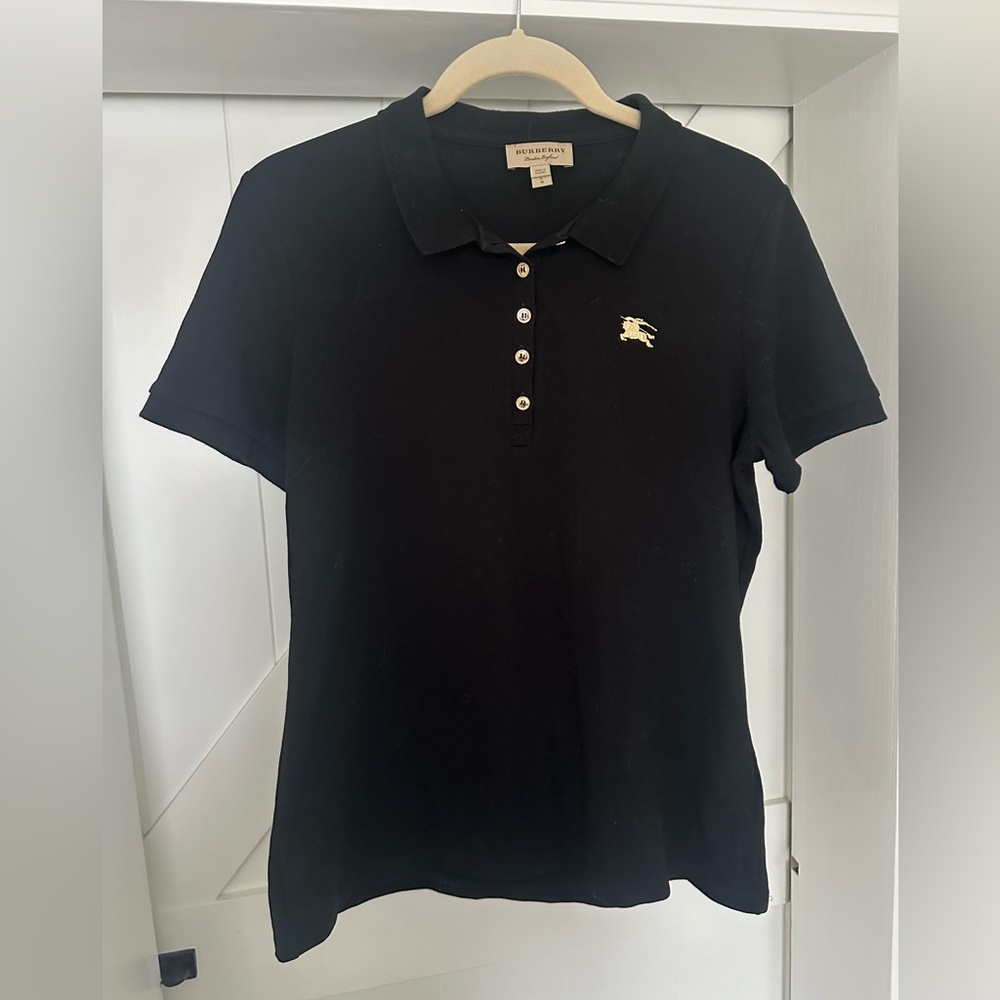 Burberry Black Polo Shirt with Gold Logo Large Chest 36 L 25. Like new - Picture 3 of 6